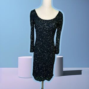 NWT Theia Black Sequin Scoopneck Bodycon Mini Dress Size 6